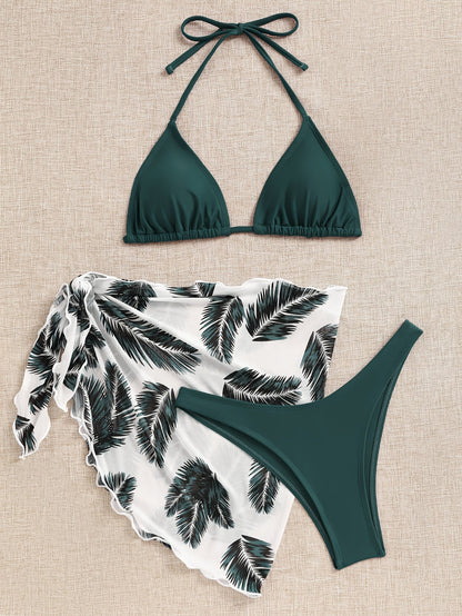Leonia | Bikini Set with Palm Print Sarong