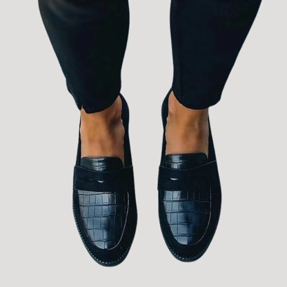 Black Orthopedic Loafers With Crocodile Print For Women