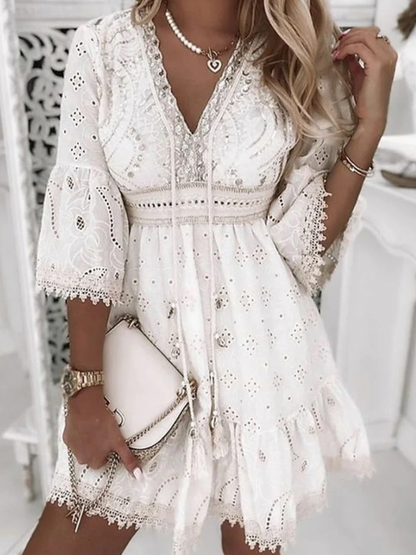 Brandyce | Summer Romantic Mini Dress with Lace Details