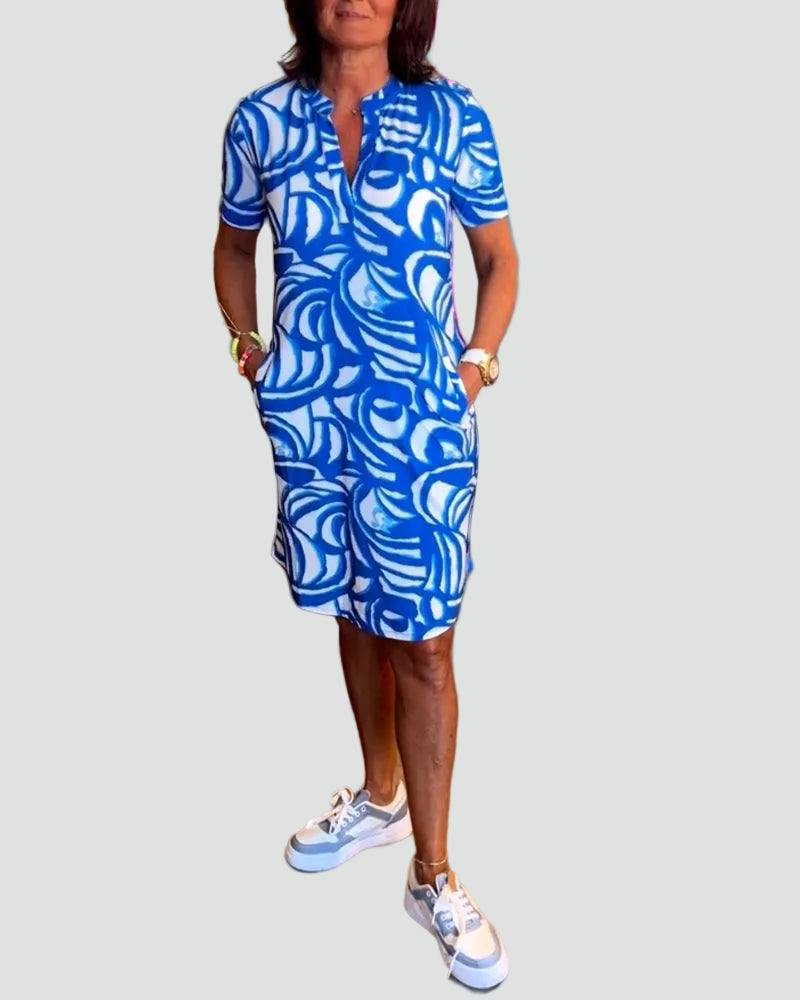 Fabiola | Dress with Short Sleeves and Abstract Print