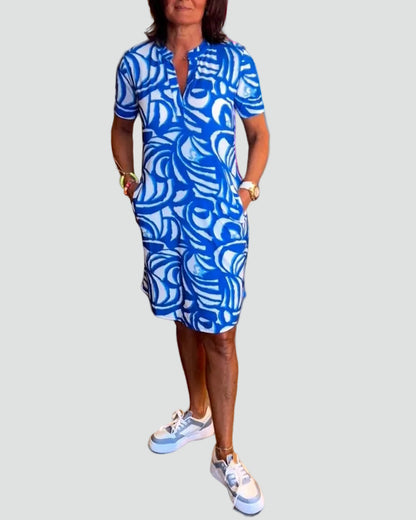 Fabiola | Dress with Short Sleeves and Abstract Print