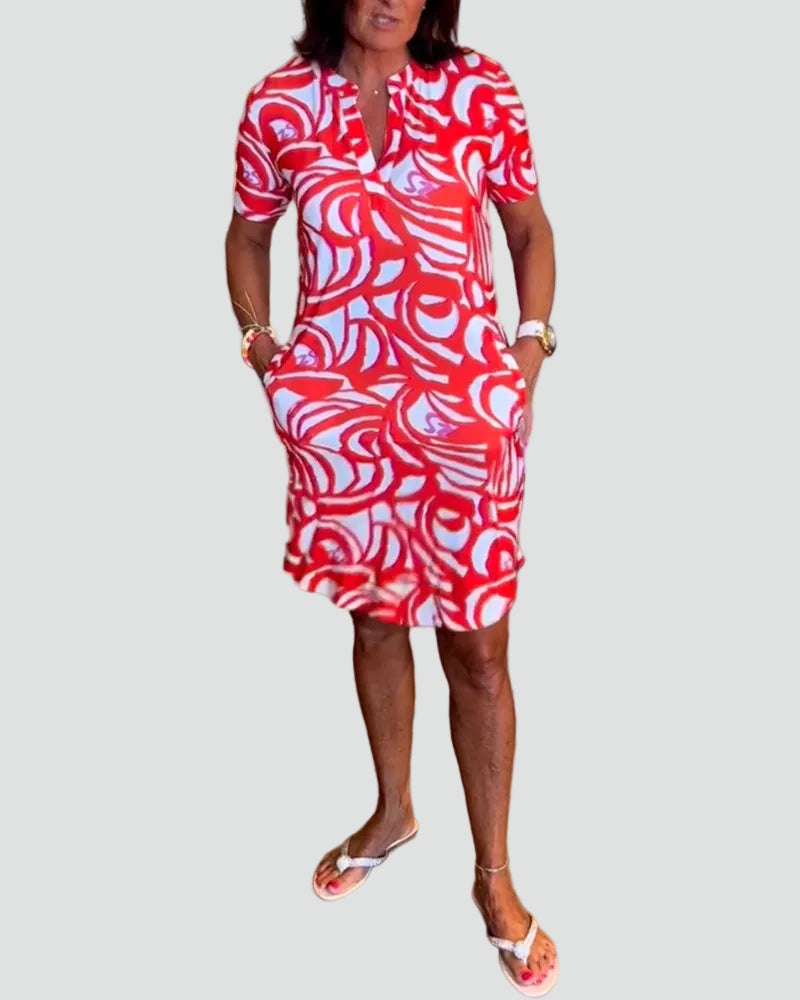 Fabiola | Dress with Short Sleeves and Abstract Print