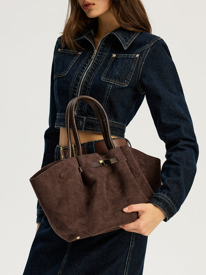 Large Women's Brown Leather Shoulder Bag with Modern Closure