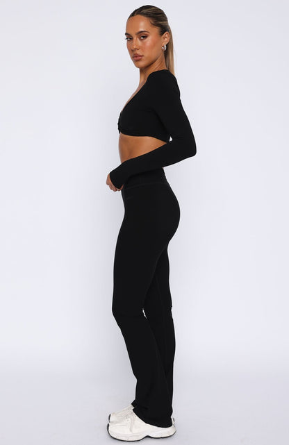 Stylish Black Women's Flared Leggings With High Waist