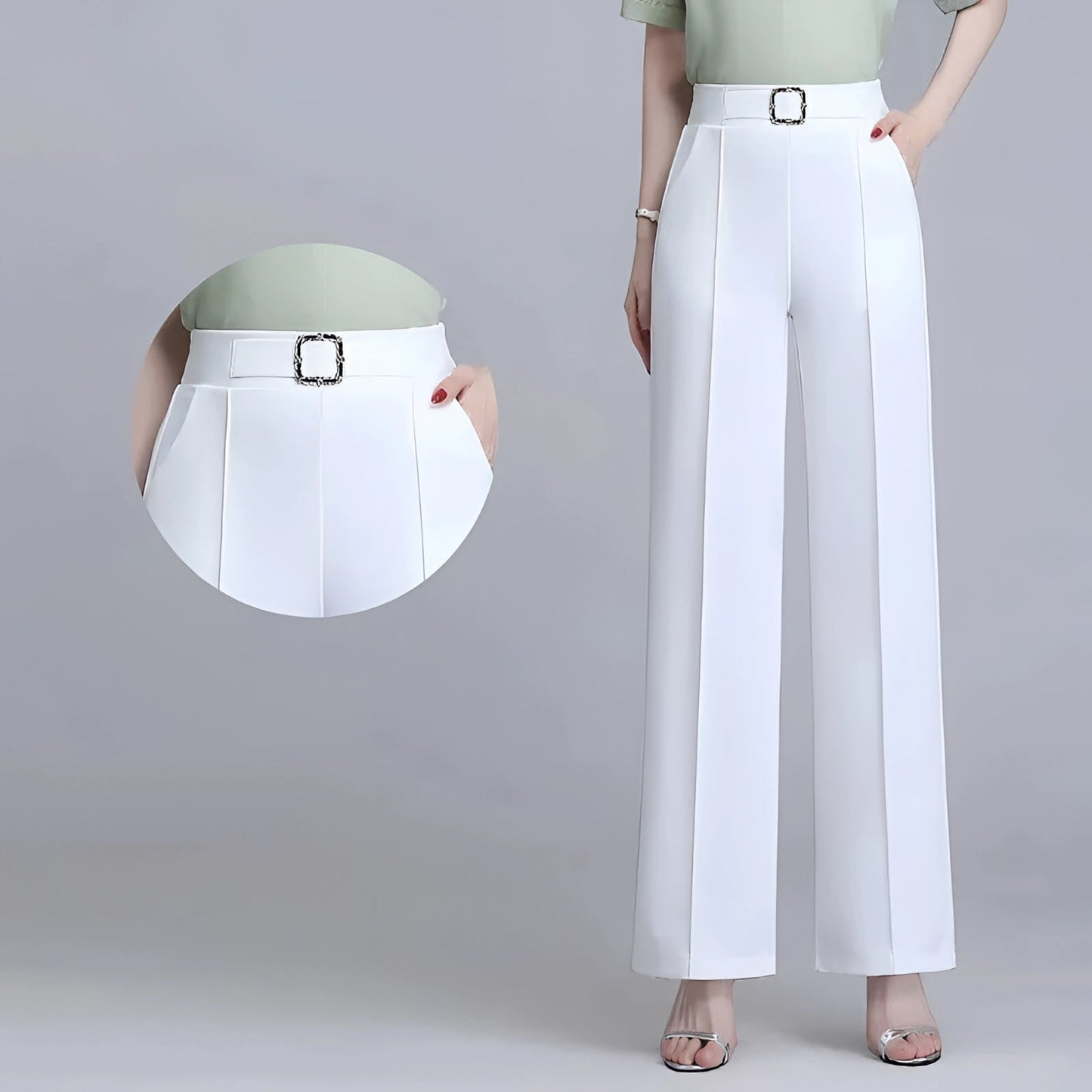 Elegant High Waist Women's Trousers with Wide Legs and Belt