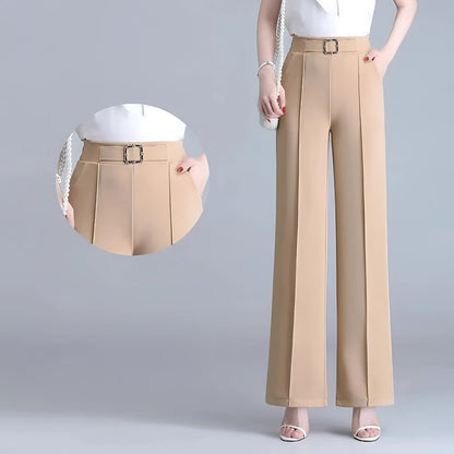 Elegant High Waist Women's Trousers with Wide Legs and Belt
