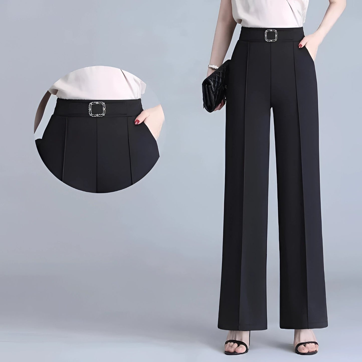 Elegant High Waist Women's Trousers with Wide Legs and Belt