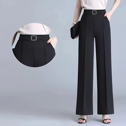 Elegant High Waist Women's Trousers with Wide Legs and Belt