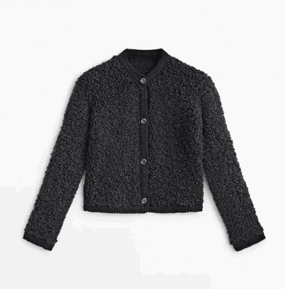 Women's Teddy Style Mid-Length Jacket With Buttons And Soft Texture