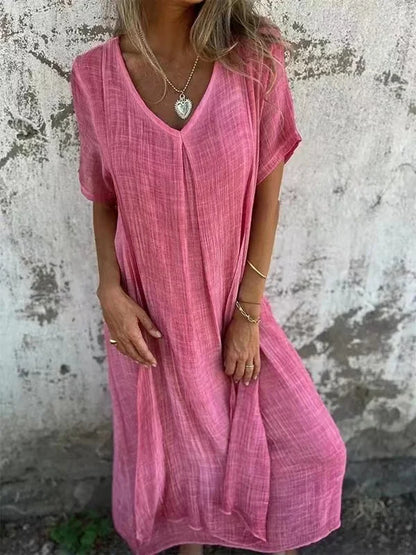 Betsy | Cotton-Linen V-Neck Midi Dress