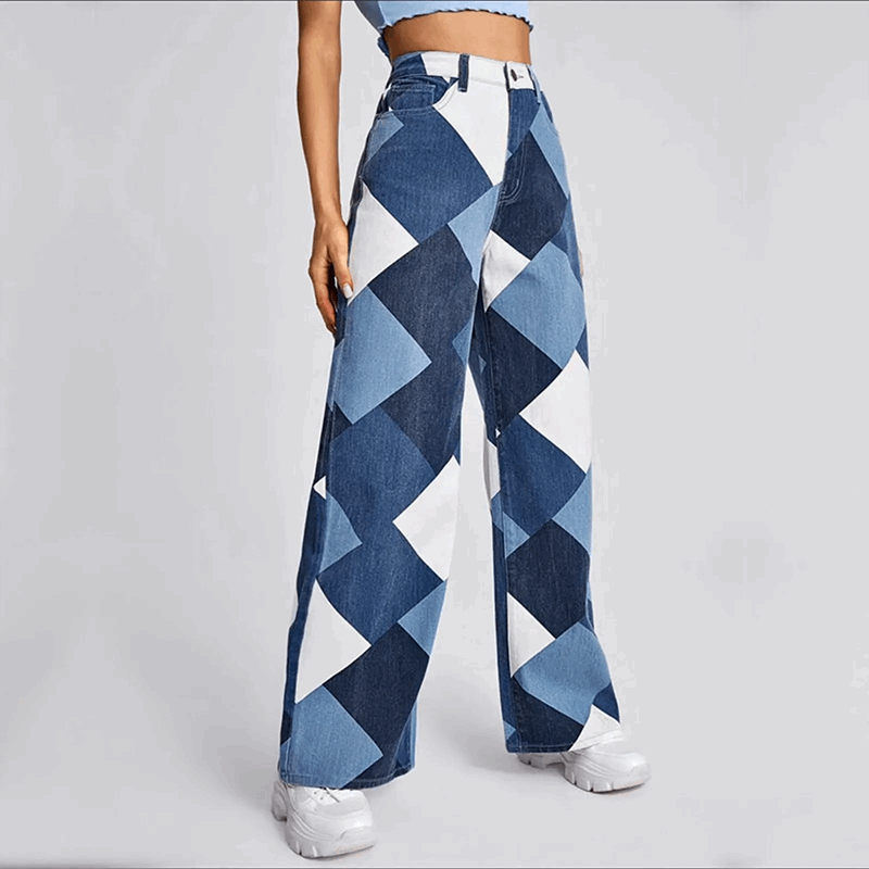 Trendy Structured Women's Denim Trousers with Comfortable Wide Fit