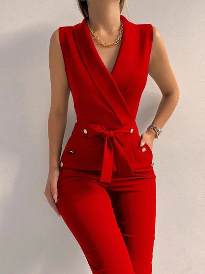 Gina| Sleeveless Jumpsuit with Tie Detail