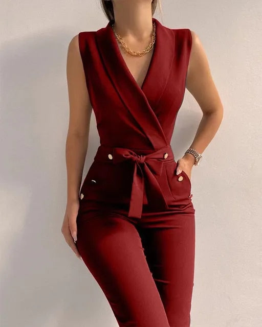 Gina| Sleeveless Jumpsuit with Tie Detail