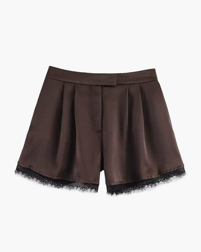 Xylia | Dames Minishort - Luxe Satijn met Kanten Rand 0