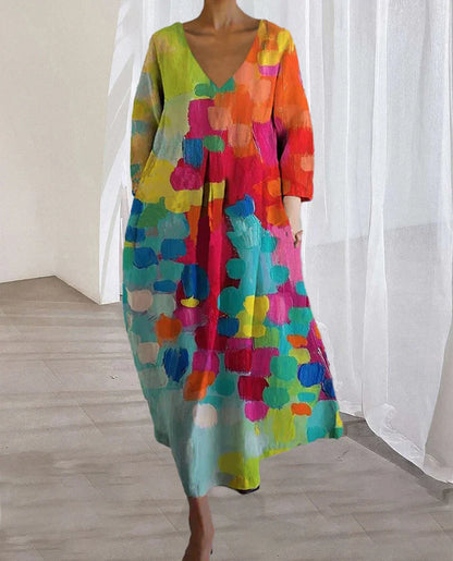 Summer Women's Oversized Midi Dress with V Neck and Print