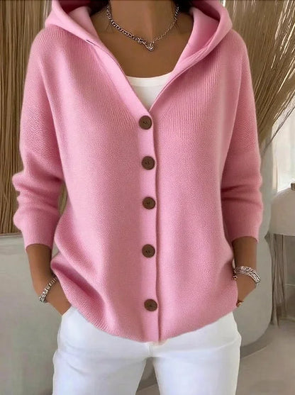 Stylish Cardigan with Hood and Button Closure for Women