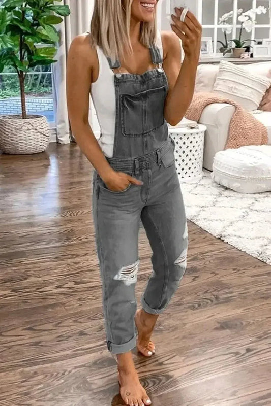 Trendy Women's Denim Jumpsuit with Ripped Details
