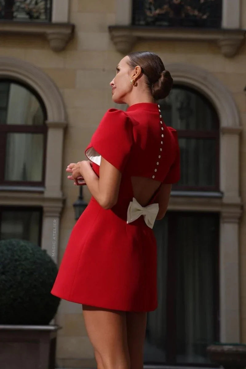 Averi | Elegant Asymmetrical Mini Dress with High Collar