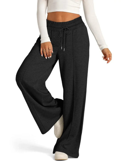 Gray Women's Jogging Pants With Elastic Waist And Wide Legs