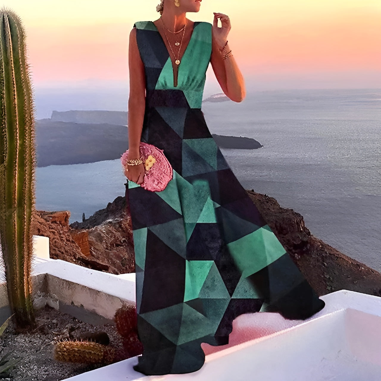 Luxury Women's Gala Maxi Dress with V-neck and Sleeveless