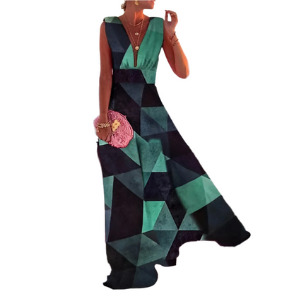 Luxury Women's Gala Maxi Dress with V-neck and Sleeveless