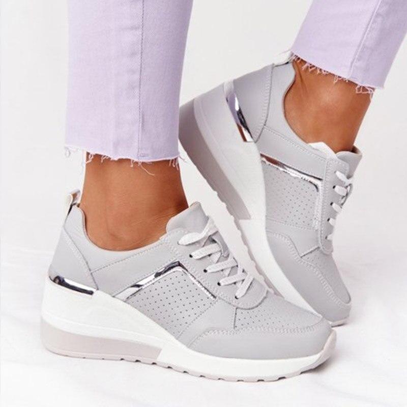 Women's Wedge Lightweight Sneakers With Lace Closure