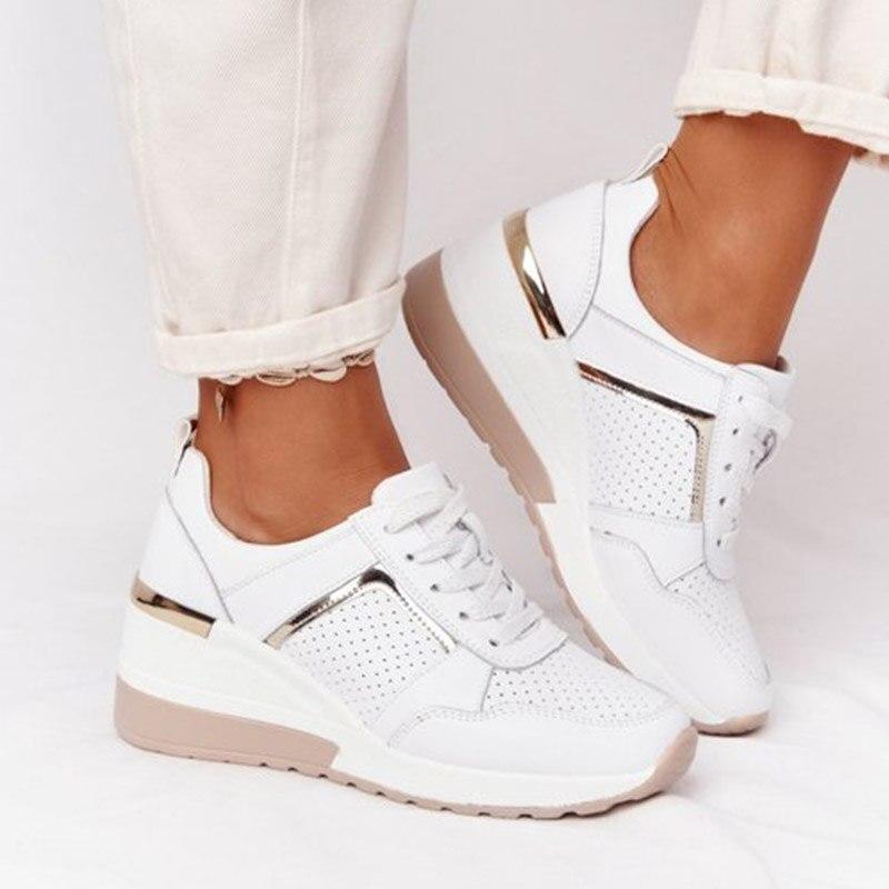 Women's Wedge Lightweight Sneakers With Lace Closure