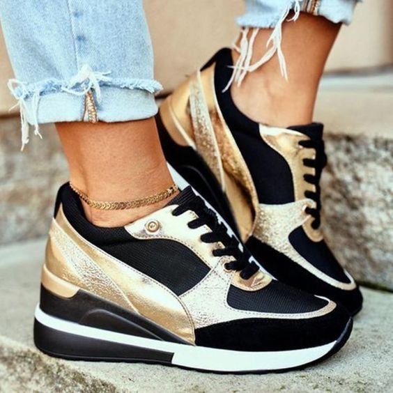 Women's Wedge Lightweight Sneakers With Lace Closure