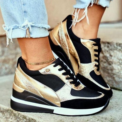Women's Wedge Lightweight Sneakers With Lace Closure