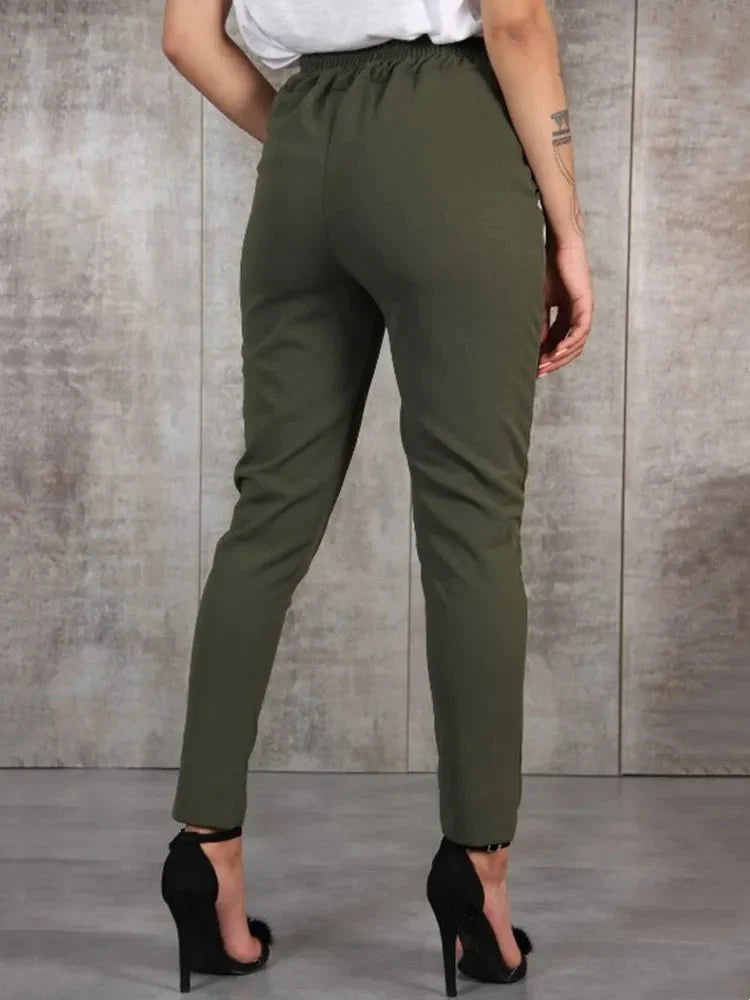 Elegant High Waist Women's Trousers with Belt