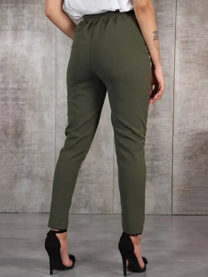 Elegant High Waist Women's Trousers with Belt