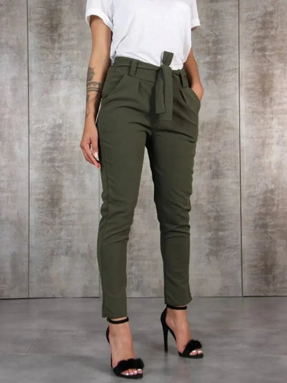 Elegant High Waist Women's Trousers with Belt