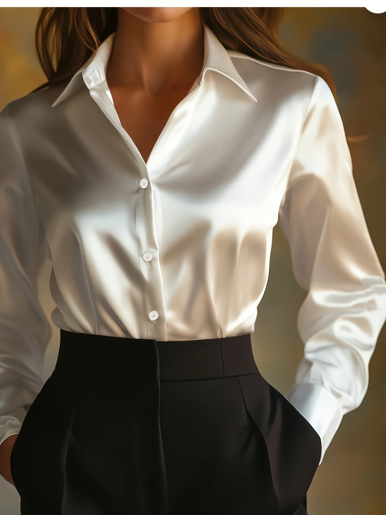 Elegant Women's Blouse with Classic Collar and Long Sleeves