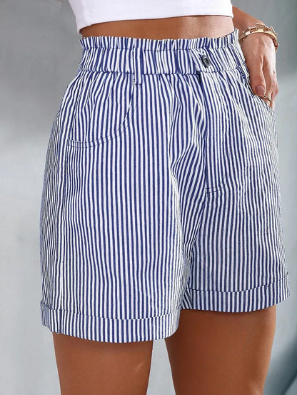 Janeta | Striped High-Waist Shorts with Paperbag Waist