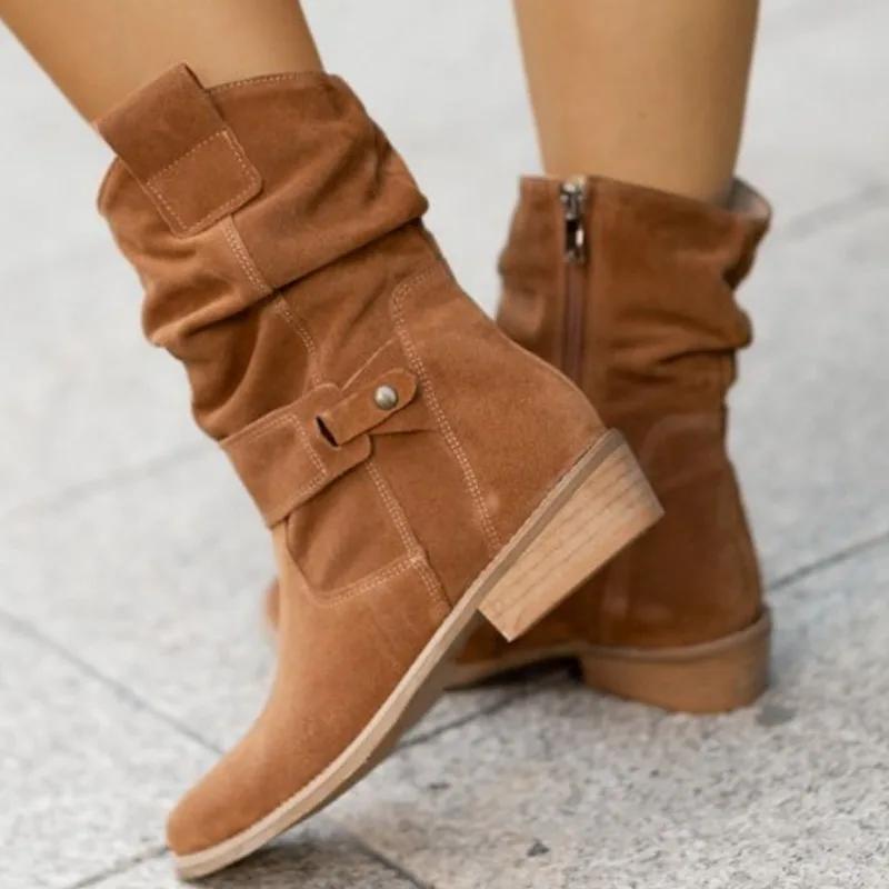 Trendy comfortable women's cowboy ankle boots with low heel