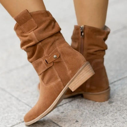 Trendy comfortable women's cowboy ankle boots with low heel