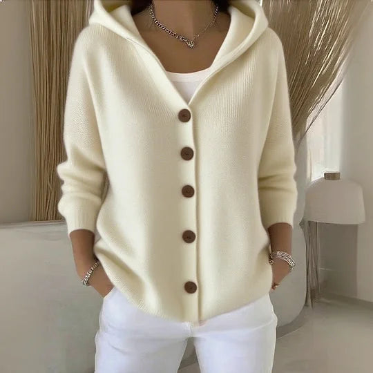 Stylish Cardigan with Hood and Button Closure for Women