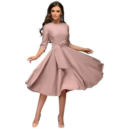 Riet | Elegant Midi Dress with Waist Belt