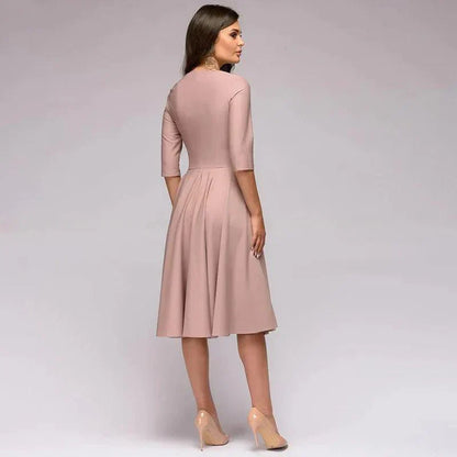 Riet | Elegant Midi Dress with Waist Belt