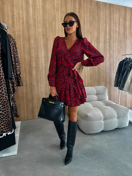 Party Mini Dress With Wrap Design And Long Sleeves