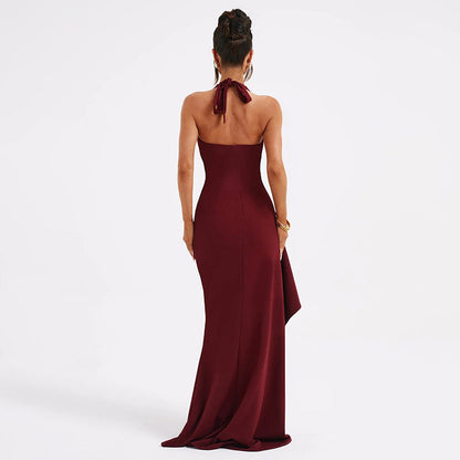 Moni | Halter Evening Dress with Deep Neckline and High Split