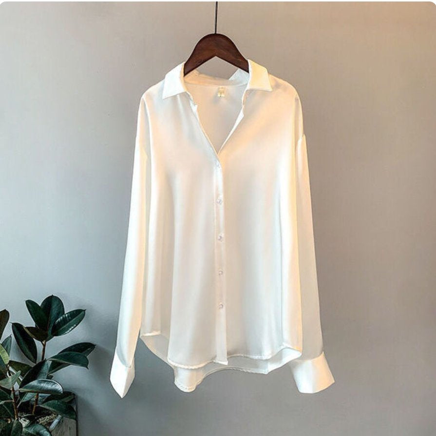 Ellen | Satin Oversized Blouse with Button Closure