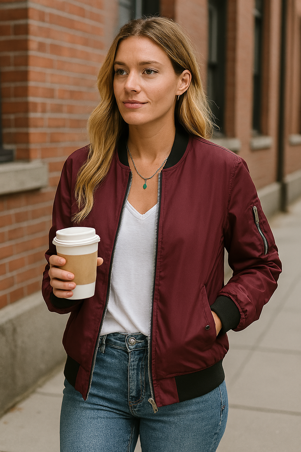 Trendy comfortable women's bomber jacket with zipper