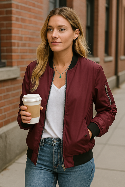 Trendy comfortable women's bomber jacket with zipper