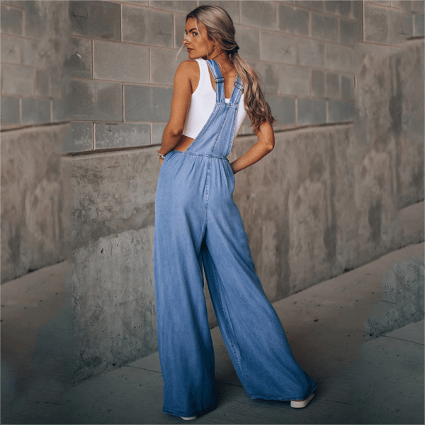 Trendy Women's Denim Jumpsuit with Wide Legs and Straps