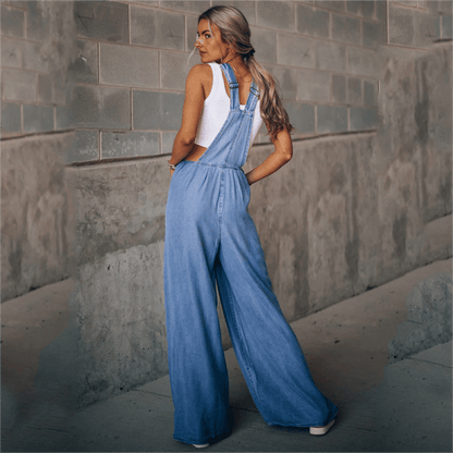 Trendy Women's Denim Jumpsuit with Wide Legs and Straps
