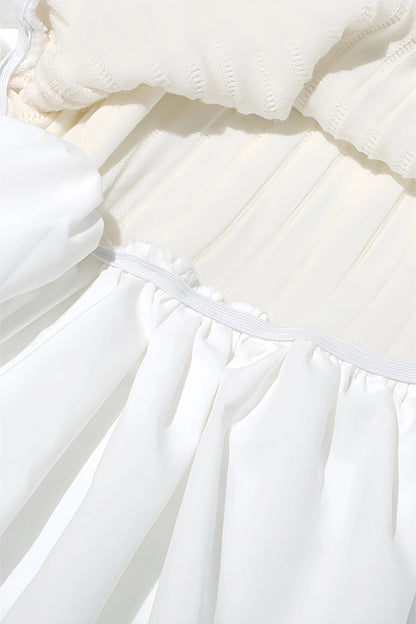 Clara Women's Elegant Pleated White Dress - Mini
