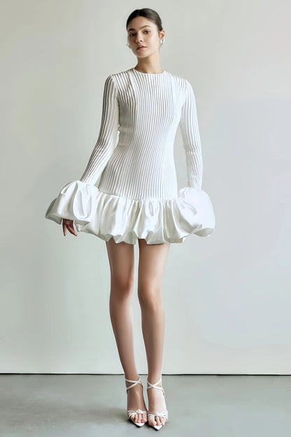 Clara Women's Elegant Pleated White Dress - Mini