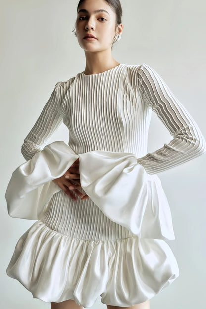 Clara Women's Elegant Pleated White Dress - Mini