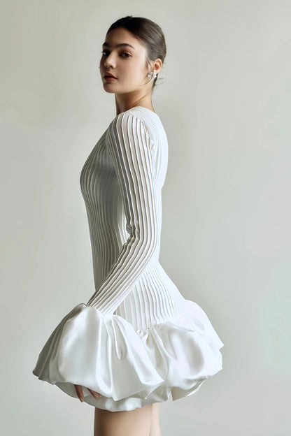 Clara Women's Elegant Pleated White Dress - Mini